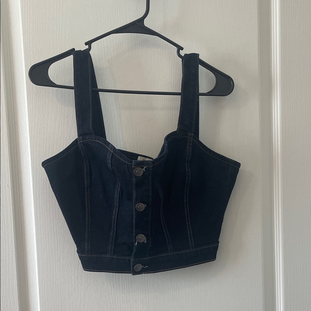 Black Denim Button-Up Crop Top
